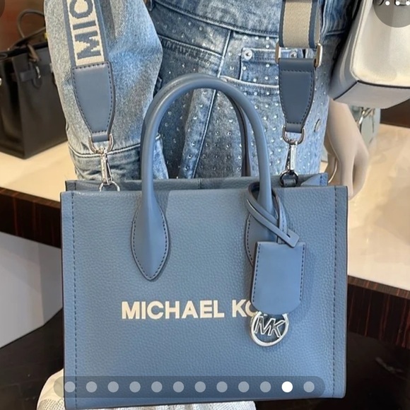 Michael Kors Mirella Small Pebbled Leather Crossbody Top Zip XBODY Bag Denim NWT - Picture 14 of 16